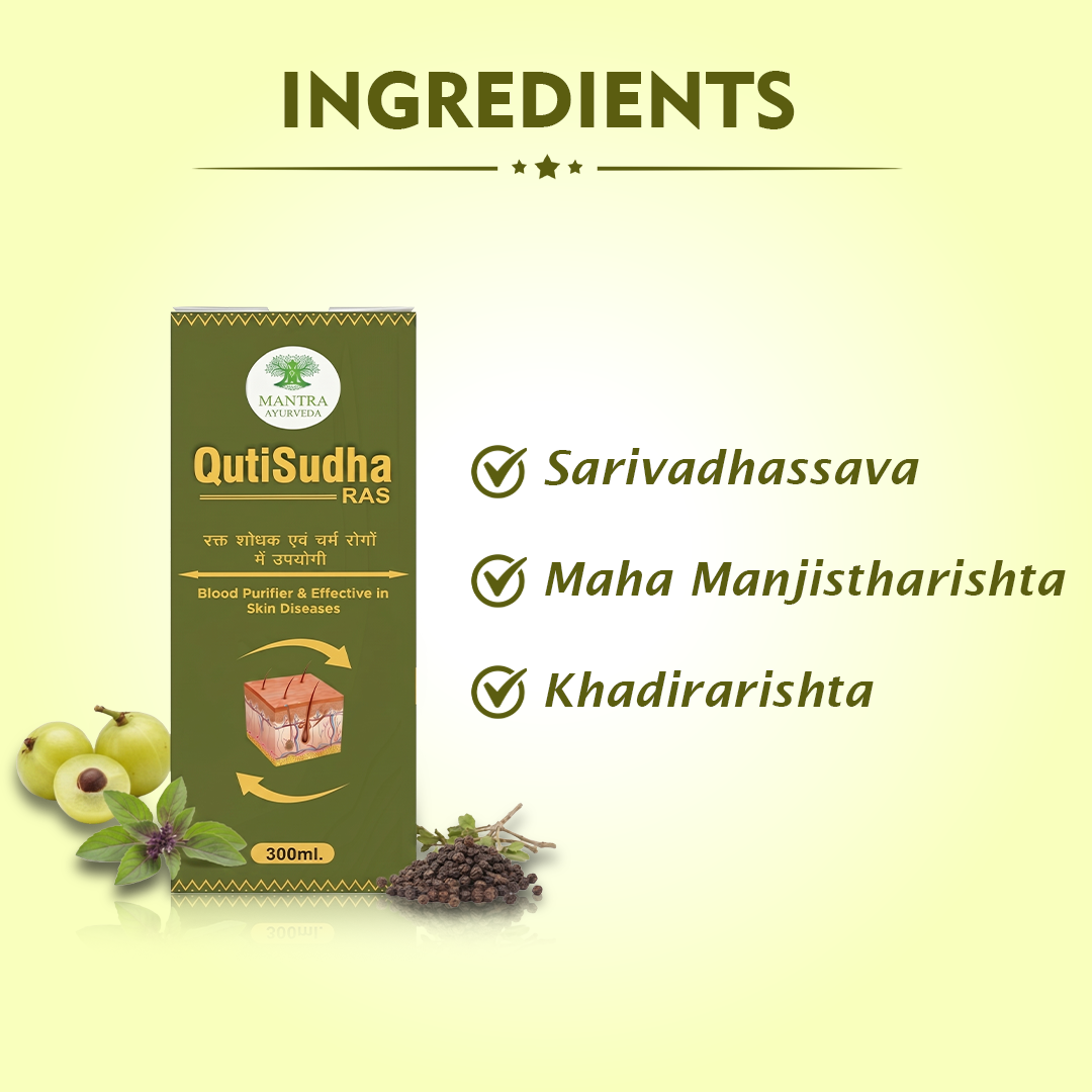 Mantra Ayurveda QutiSudha Ras | Ayurvedic Blood Purifier Syrup for Skin Health & Detox | Supports Acne, Eczema & Urinary Health | Herbal Pitta Balance Formula | 300 ml - Image 3